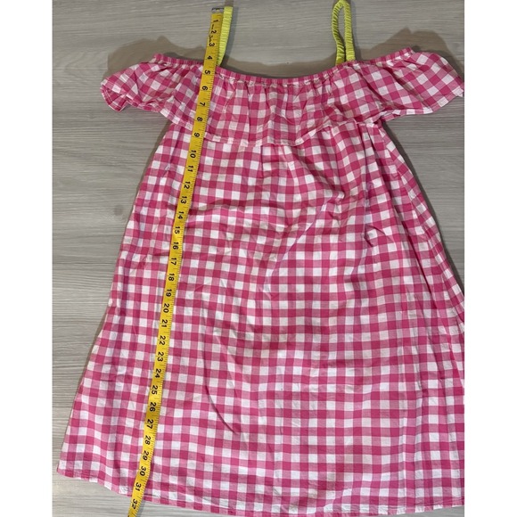 Benetton Little Girls Dress Gingham Ruffle Dress Off Shoulder Red Green Sz 11-12 - Picture 5 of 16